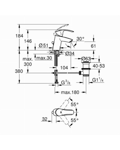 Змішувач для умивальника Grohe Eurosmart 33265002