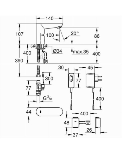 Змішувач для умивальника Grohe Euroeco Cosmopolitan E 36409000 Bluetooth безконтактний (без функції змішування води)