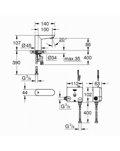 Змішувач для умивальника Grohe Euroeco Cosmopolitan E 36384000 безконтактний, 6V (без функції змішування води)