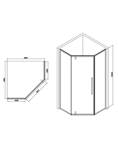 Душова кабіна Eger A Lány без піддону 599-553/1 Black 100 * 100, п'ятикутна, чорний профіль