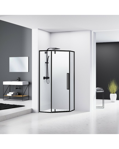 Душова кабіна Eger A Lány без піддону 599-553/1 Black 100 * 100, п'ятикутна, чорний профіль