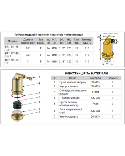 Повітровідвідник автоматичний Koer KR.1247-25 - 1 F латунь (KR5857) Повітровідвідник автоматичний Koer KR.1247-25 - 1 F латунь (KR5857)