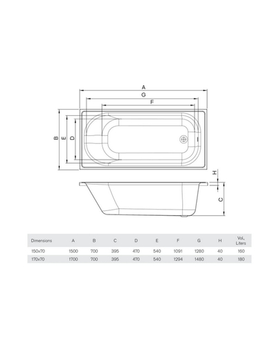 Ванна акрилова Aquart Luna 170х70 з ніжками AQLN 1770