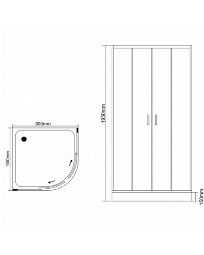 Душевой бокс Grace 90x90x195см полукруглый чёрный, переднее стекло 5мм прозрачное A105(224)В