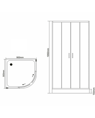 Душевой бокс Grace 90x90x195см полукруглый хром, переднее стекло 5мм прозрачное A105(224)СН