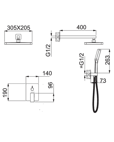 Встраиваемая душевая система Haiba Gaudi 003 (Inner) со смесителем и тропическим душем (HB9644)