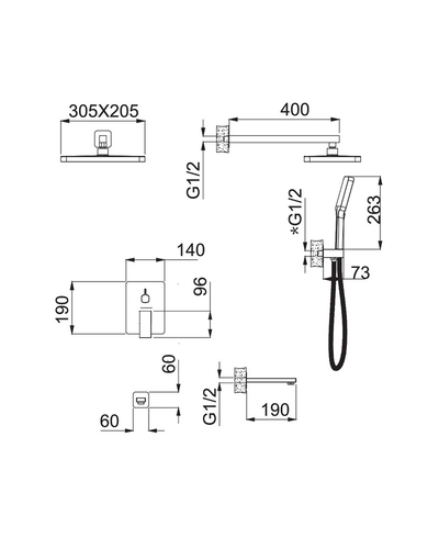 Встраиваемая душевая система Haiba Gaudi 009 (Inner) (HB9595)