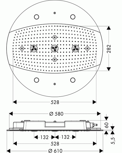 Верхній душ hansgrohe Raindance Rainmaker Air 3jet 600 з підсвіткою, хром 28404000