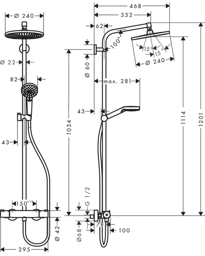 Душова система Hansgrohe Crometta S Showerpipe 240 1jet EcoSmart з термостатом 9 л / хв, хром (27268000)