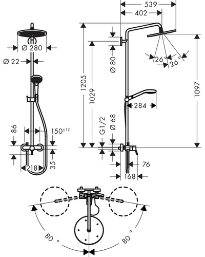 Душова система Hansgrohe Croma Select S 280 1jet Showerpipe зі змішувачем, хром (26791000)