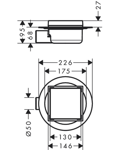 Точковий трап Hansgrohe RainDrain Spot 150x150х78 мм 50 Brushed Stainless Steel (56112800)