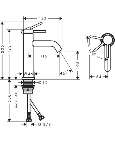 Змішувач Hansgrohe Tecturis S 110 CoolStart для умивальника без донного клапана, Chrome (73312000)