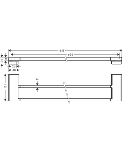 Рушникотримач Hansgrohe AddStoris подвійний 62,6 / 64,8x12,4 см, Matt Black (41743670)