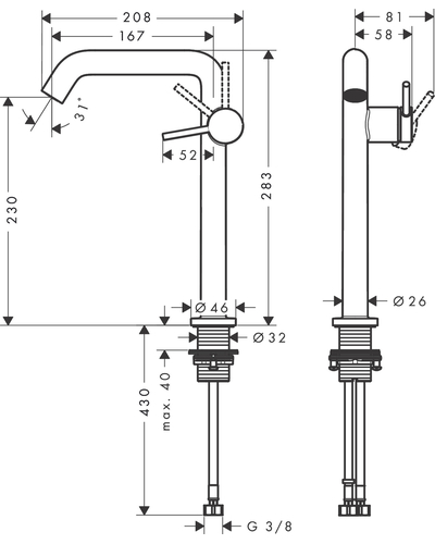 Змішувач Hansgrohe Tecturis S 240 Fine CoolStart для умивальника, Brushed Bronze (73370140)