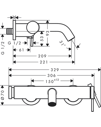 Змішувач Hansgrohe Tecturis S для ванни, Matt Black (73422670)