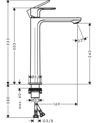 Змішувач для умивальника Hansgrohe Rebris S 240 CoolStart без д/к, Chrome (72582000)