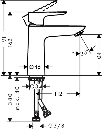 Змішувач для умивальника Hansgrohe Talis E 110 з донним клапаном push-open, хром (71711000)
