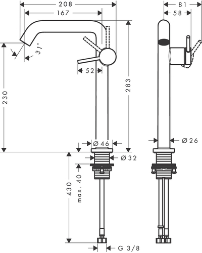 Змішувач Hansgrohe Tecturis S 240 Fine CoolStart для умивальника без донного клапана, Matt Black (73372670)