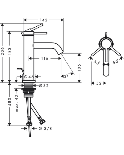 Змішувач Hansgrohe Tecturis S 110 для умивальника, Chrome (73310000)