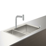 Кухонна мийка Hansgrohe C71-F655-09 Сombi 755x500 на 2 чаші 180/450 із змішувачем 2Jet Sbox, Chrome (43206000)