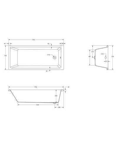 Ванна акриловая Hes Dao 170х75 с ножками HDA17075W