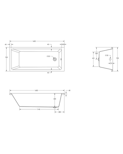 Ванна акриловая Hes Dao 160х70 с ножками HDA16070W