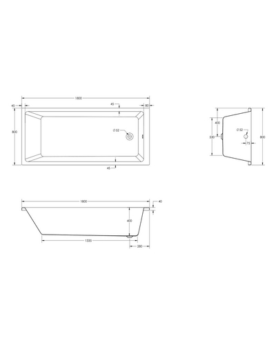 Ванна акриловая Hes Dao 180х80 с ножками HDA18080W