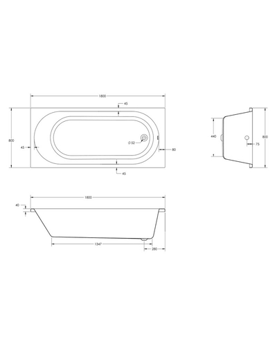 Ванна акриловая Hes Evo 180x80 с ножками HEV18080W