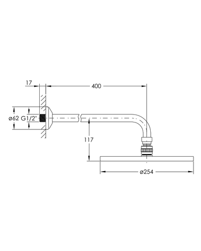 Верхний душ Imprese SMART 255 мм Air-Mix круг латунь, держатель 400 мм латунь, черный ZMK101901217