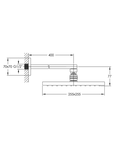 Верхний душ Imprese SMART 255 мм Air-Mix квадрат латунь, держатель 400 мм латунь, хром ZMK101901220