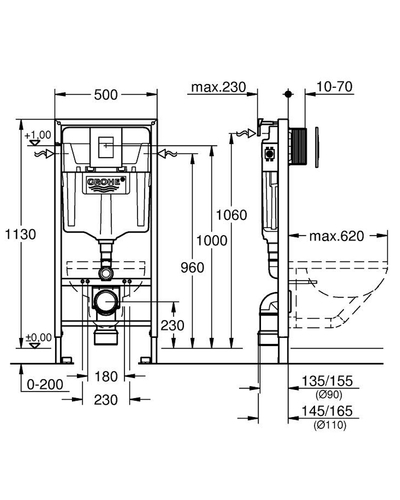 Инсталляция Grohe Rapid SL с унитазом Imprese Kubik Twist кнопка хром 38772001 + c06810233TW Инсталляция Grohe Rapid SL с унитазом Imprese Kubik Twist кнопка хром 38772001 + c06810233TW