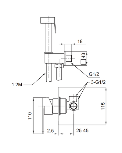 Смеситель для гигиенического душа Koer KI-23015-02 (из нерж. стали) (Цвет нерж) (KR4786)