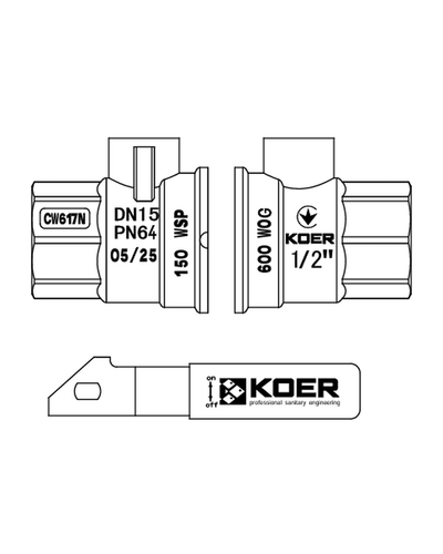 Кран шаровой ГШВ Koer Extreme KE.215-15 - 1/2" FM ручка "рычаг" красная (KR5750)