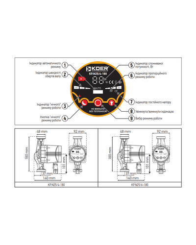 Насос циркуляционный энергосберегающий Koer KP.N25/4-180 (KP0246)