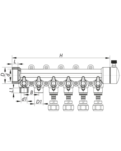 Коллектор распределительный 6-way с фитингом (40x20) PPR Koer K0194.PRO (KP2559)