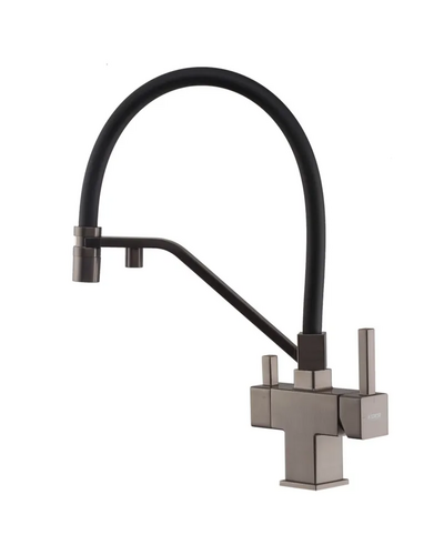 Смеситель для кухни KOER KB-72036-07 с выходом для пит. воды (Цвет графит+силик.излив черный) (KR5812)