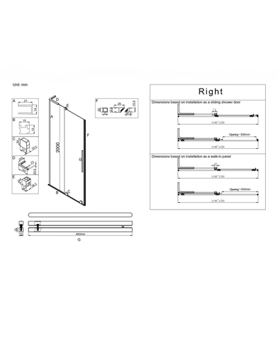 Дверь в нишу Walk-In раздвижная Koer SR SD07-120x200-R-TR-01 прозрачное стекло Easy Clean 8мм хром правая (KR5773)