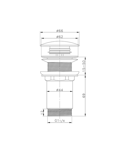 Донний клапан для раковини Koer PW-08-01 1.1/4 без переливу автоматичний Click-Clack хром (KR5786)