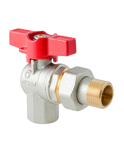 Кран с американкой угловой Koer Extreme KE.228-20 - 3/4" ручка "бабочка" красная (KR5764)