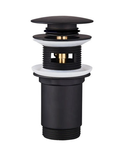 Донний клапан для раковини Koer PW-07-05 1.1/4 з переливом автоматичний Click-Clack чорний мат (KR5785)