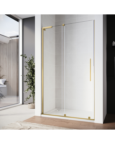 Двері у нішу Walk-In розсувні Koer SR SD07-120x200-R-TR-12 прозоре скло Easy Clean 8мм матове золото права (KR5774)