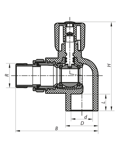 Кран радиаторный 25x3/4 угловой PPR Koer K0158.PRO (KP0202)