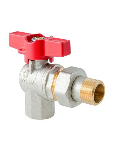 Кран с американкой угловой Koer Extreme KE.228-15 - 1/2" ручка "бабочка" красная (KR5763)