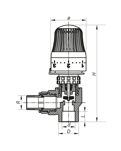Кран термостатический с термоголовкой угловой 25x3/4 PPR Koer K0154.PRO (KP0196)
