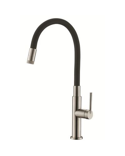 Змішувач для кухні Koer KI-70032-02 з нерж. сталі SUS304 (нерж+силіконовий вилив чорний) (KR5548)