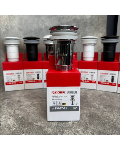 Донний клапан для раковини Koer PW-07-01 1.1/4 з переливом автоматичний Click-Clack хром (KR5782)