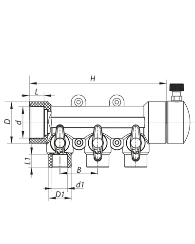Коллектор 3-way с шаровыми кранами (40x20) PPR Koer K0170.PRO (KP0220)