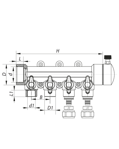 Коллектор распределительный 4-way с фитингом (40x20) PPR Koer K0192.PRO (KP2557)