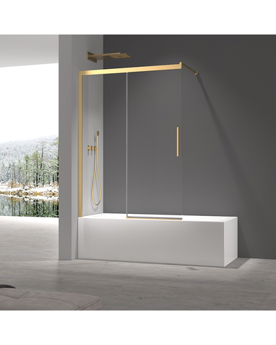 Шторки стеклянные на ванну раздвижные Koer SR BS06-120x150-TR-12 прозрачное стекло Easy Clean 6мм, матовое золото (KR5946)