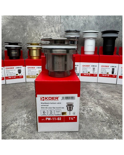 Донний клапан для раковини Koer PW-11-02 1.1/4 універсальний Click-Clack колір нерж.сталь (KR5792)